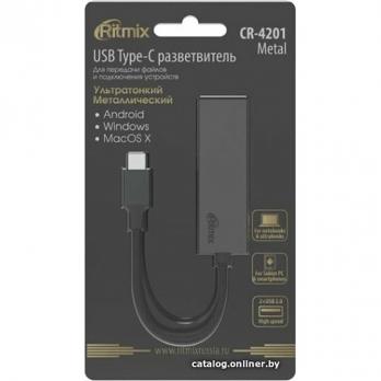 USB-Hub Type-C Ritmix CR-4201 Metal, 2порта, black