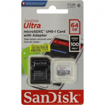 Карта памяти microSDXC 64GB SanDisk Ultra (SDSQUNR-064G-GN3MA) с адаптером