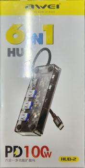 USB-Hub Type-C Awei HUB2, 6in1, PD100W