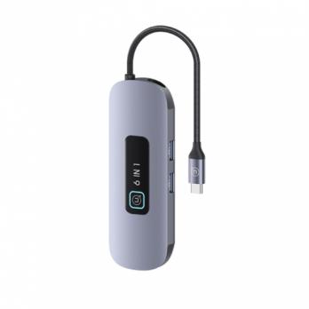 USB-Hub Type-C Usams US-SJ642; USB3.0x2, TF, SD, Type-C, HDMI, 0,15m, grey