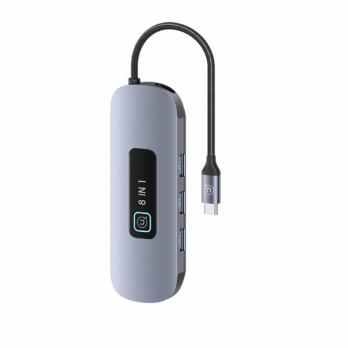 USB-Hub Type-C Usams SJ643; USB3.0x3, TF, SD, Type-C, HDMI, LAN, 0,15m, grey