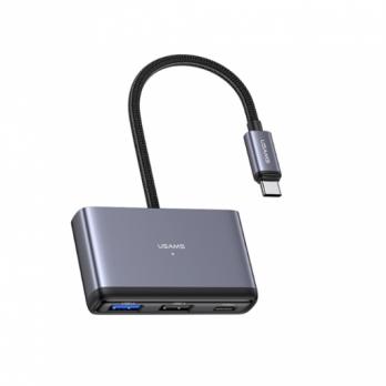 USB-Hub Type-C Usams US-SJ628; USB3.0, USB2.0, TF, SD, Type-C, 0,1m, grey