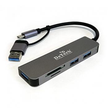 USB-Hub Type-C DeTech DT-HB380 3xUSB3.0+SD+TF