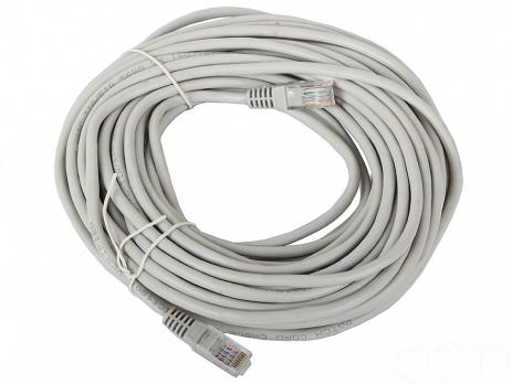 Патч-корд DeTech 10м; RJ-45; UTP 5e; литой, серый