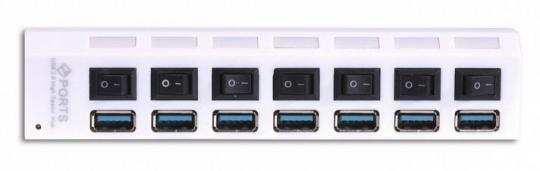 USB-Hub 3.0 Ginzzu GR-388UABUSB-Hub 3.0 СуперЭконом SBHA-7307-W/30, 7-портов, с выключателями, белый