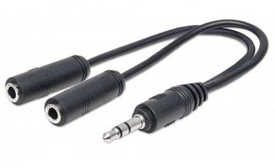 Кабель MiniJack3.5 (M) - 2xMiniJack3.5 (F) DeTech, 0.15m